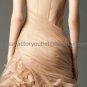 Strapless A-line Asymmetrically Bridal Gown Veiled Lace Organza Scallop Wedding Dress