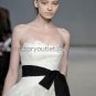 Strapless White Organza Ball Gown Lace Appliques Asymmetrically Wedding Dress Black Sash V21