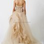 A-line Strapless Pleated Jeweled Nude Organza Bridal Gown Corset Asymmetrically Wedding Dress V8