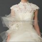 High-neck Cap-sleeve White Ball Gown Lace Appliques Tulle Asymmetrically Wedding Dress
