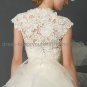 High-neck Cap-sleeve White Ball Gown Lace Appliques Tulle Asymmetrically Wedding Dress