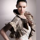 Brown Taffeta Pleated Short Sleeves Jacket Vest Shawl Wedding Dress Bolero Jacket J12