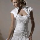 Ivory White Taffeta Short Sleeves Bridal Vest Shawl Wedding Bolero Jacket J41