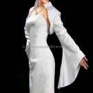 Custom  White Satin Long Trumpet Sleeves Bridal Vest Shawl Wedding Evening Dress Bolero Jacket J46