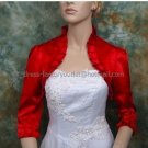 Custom Stock Red Satin 3/4 Long Sleeves Bridal Vest Shawl Wedding Evening Dress Bolero Jacket J66