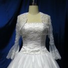 Ivory White Embroidery Custom  Bridal Dress 3/4 Sleeves Wedding Dress Beaded Bolero Jacket Size J34
