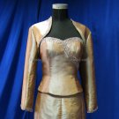 Champagne Taffeta Custom  Bridal Dress 3/4 Sleeves Wedding Dress Beaded Bolero Jacket Size J44