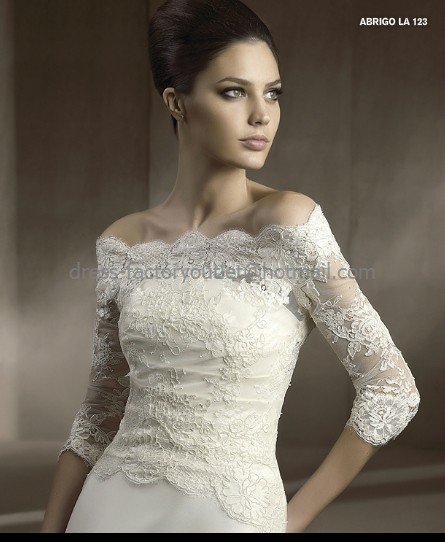 Ivory White Lace Bridal Dress Vest Shawl Jacket 3/4 Sleeves Wedding ...