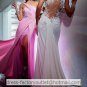 Pink White Chiffon Lace Bridal Evening Dress Jeweled Backless Prom Dress Formal Gown