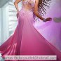 Pink White Chiffon Lace Bridal Evening Dress Jeweled Backless Prom Dress Formal Gown
