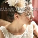 2 Feather FlowerS White Ivory Tulle Short Wedding Veil  Bridal Dress Birdcage Veil bv01