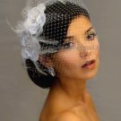 2 Roses White Ivory Tulle Feather Short Wedding Veil Bridal Dress Birdcage Veil BV03