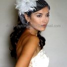 White Ivory Tulle Feather  Flower Short Wedding Veil Bridal Dress Birdcage Veil BV06