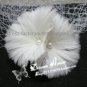 2 Feather FlowerS White Ivory Tulle Short Wedding Veil Bridal Dress Birdcage Veil bv01
