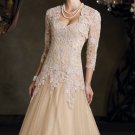 3/4 Lace Jacket Evening Dress A-line Champagne Lace Tulle Prom Dress Mother of the Bride Groom Dress