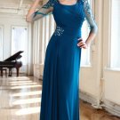3/4 Sleeves Long Evening Dress A-line Teal Blue Chiffon Prom Dress Mother of the Bride Groom Dress