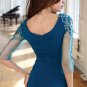 3/4 Sleeves Long Evening Dress A-line Teal Blue Chiffon Prom Dress Mother of the Bride Groom Dress