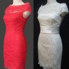 White Ivory Red Short Lace Satin Sash Bridal Dress Off Shoulder Knee Length Beach Wedding Dress