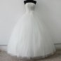 A-line Strapless White Tulle Wedding Dress Custom Satin Tulle Beaded Bridal Ball Gown S06
