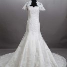 Strapless Ivory Organza Lace APPLIQUE Bridal Gown Mermaid Wedding Dress Chapel Train