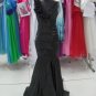 V-neck Bridal Evening Gown Ruffled Black Satin Pleated Mermaid Wedding Dress