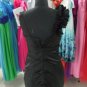 V-neck Bridal Evening Gown Ruffled Black Satin Pleated Mermaid Wedding Dress