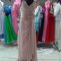 V-neck Prom Dress Pink Chiffon Long Mother of the Bride Dress Long Draped Rullfes Evening Dress