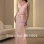 V-neck Prom Dress Pink Chiffon Long Mother of the Bride Dress Long Draped Rullfes Evening Dress