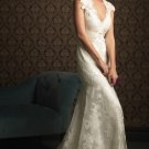 Alencon Lace Bridal Gown Cap Sleeves Hollow Back Beaded Mermaid Wedding Dress