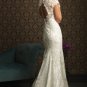 Alencon Lace Bridal Gown Cap Sleeves Hollow Back Beaded Mermaid Wedding Dress