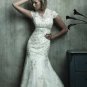 Cap Sleeves Alencon Lace Trumpet Bridal Gown V-neck Hollow Back Mermaid Wedding Dress