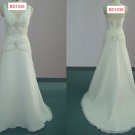 A-line Short  Sleeveless White Chiffon Lace Wedding Dress V-neck Bridal Gown Sz24 6 8 10+