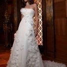Discount  Tulle Floral Bridal Gown Strapless Ivory White A-line Beaded Green SASH Wedding Dress