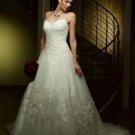Discount Silver Lace Applique Bridal Gown Spaghetti Straps Ivory White A-line Wedding Dress