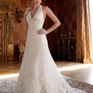 Champagne Satin Empire Waist Royal Bridal Dress Lace Hem Hater Pregnant Wedding Dress