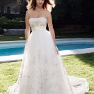 Champagne Sash Empire Waist Royal Bridal Dress Lace Embroidery A-line Wedding Dress w276