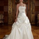 A-line Bridal Ball Gown StraplessEmbroidery Pleaded Satin Ivory White Wedding Dress W253