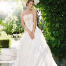 A-line Bridal Ball Gown Strapless Lace Applique Taffeta Ivory White Wedding Dress W266