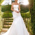 A-line Bridal Ball Gown Strapless Lace Applique Taffeta Ivory White Cheap Wedding Dress W270