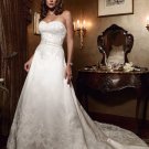 A-line Bridal Ball Gown Strapless Embroidery Applique Satin Ivory White Wedding Dress W275