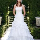 A-line Bridal Ball Gown Strapless Cascading Taffeta Ivory White Cheap Wedding Dress W277