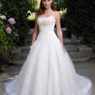 A-line Bridal Ball Gown Strapless Embroidery Lace Applique Tulle Ivory White Wedding Dress W278