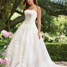A-line Bridal Ball Gown Strapless Lace Applique Organza Ivory White Wedding Dress W284
