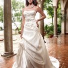 A-line Bridal Ball Gown Strapless Champagne Satin Free Jeweled Sash Ivory White Wedding Dress W285