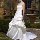A-line Bridal Ball Gown Pleaed Strapless Satin Simple Ivory White Wedding Dress W287