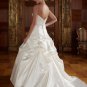 A-line Bridal Ball Gown StraplessEmbroidery Pleaded Satin Ivory White Wedding Dress W253