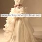 Strapless White Organza A-line Bridal Gown Asymmetrical Wedding Dress Free Gray Sash V1209