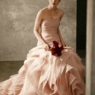 Strapless Ballgown Draped Corset Pink White Organza Bridal Wedding Dress