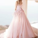 A-line Strapless Ball Gown Draped Corset Pink White Organza Bridal Wedding Dress Custom Bridal Gown