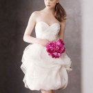 A-line Stock Strapless White Organza Bridal Wedding Dress Black Sash Bridesmaid Dress